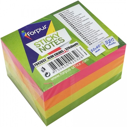 Stiky notes Forpus, Neon, 50x40mm, assorted, cube (1x320)  0717-115