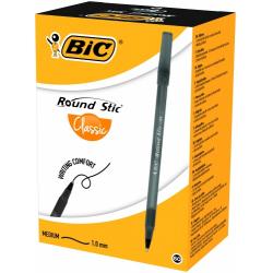 BIC Ballpoint pens ROUND STIC 1.0 mm, black, Pouch 60 pcs 256385