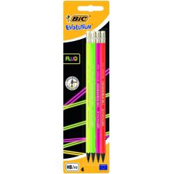 BIC pensils EVOLUTION FLUO ERASER BL4 EU, 4 pcs 449046