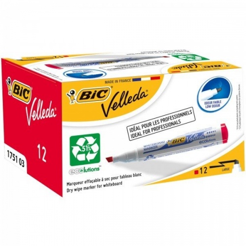 Whiteboard Marker BIC Velleda, 3.7-5.5 mm Chisel tip, red 1215-517 1pcs