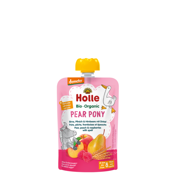 Holle Pear Pony - Pouch pear, peach & raspberries with spelt 100 g