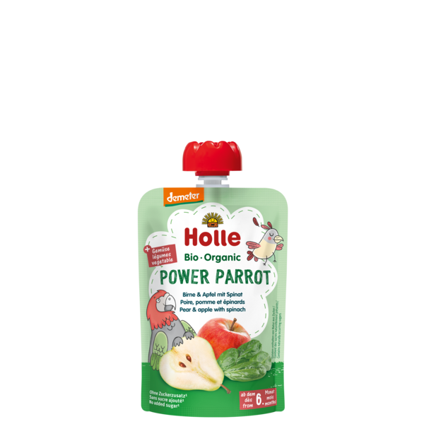 Holle Power Parrot - Pouch pear & apple with spinach 100 g